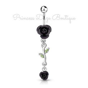 Black Rose Dangle Belly Button Ring
